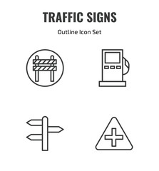 Fototapeta premium traffic signs outline icon set. thin line barrier, gas station, crossroad, intersection icons. editable vector