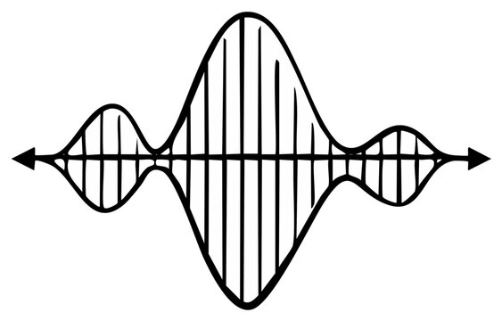 Abstract frequency signal visualization with symmetric peak and horizontal arrow axis lines
