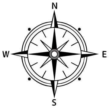 Monochrome Windrose Compass Navigational Rose with Cardinal Directions
