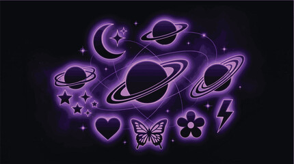 Purple celestial pattern with planets moon and stars © Neural Nexus