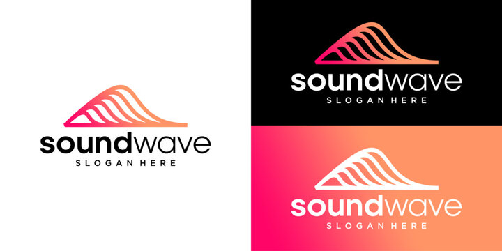 Abstract Mountain Sound Wave Logo Template with Pink Orange Gradient
