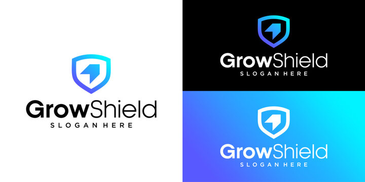 Modern Shield Logo Template with Growth Arrow Up Concept for Cyber Security and Financial Business