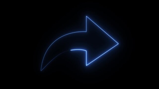 Glowing Blue Neon Curved Arrow Icon, Share Sign or Forward Direction Arrow. 4k neon animation 