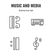 Fototapeta premium music and media outline icon set. thin line alto clef, amplifier, repeat, octave clef icons. editable vector