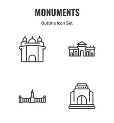 Fototapeta premium monuments outline icon set. thin line amritsar, alcala gate, retiro park, monument site icons. editable vector