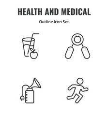 Fototapeta premium health and medical outline icon set. thin line juice, handgrip, breast pump, running icons. editable vector