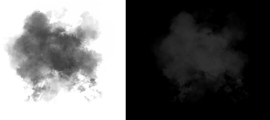 Atmospheric black smoke cloud on white background, dark gray steam burst and fog texture, isolated smoky mist effect for design overlay © AMS Studio