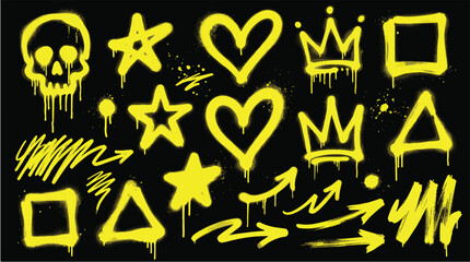 Yellow spray paint graffiti doodles on black background © Prism Pulse