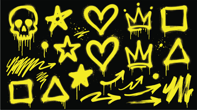 Yellow spray paint graffiti doodles on black background