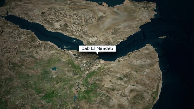 Bab-el-Mandeb Strait 4K Satellite Zoom Map Animation Red Sea