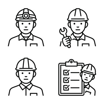 Industrial workers construction maintenance safety checklist line icons set with hard hat quality control heavy indust