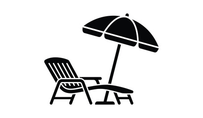 beach chair and parasol silhouette against a white background summer vacation relaxation icon silhouette © rsvect02