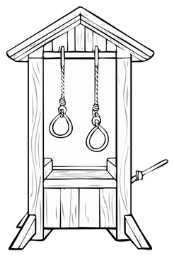 Medieval Gallows Structure with Hanging Nooses Ready for Execution Outdoor Setting