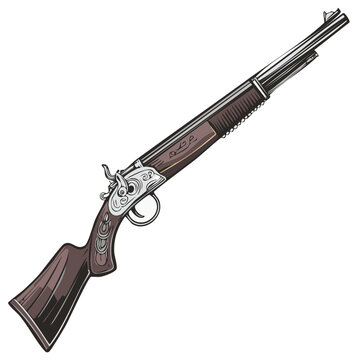 Vintage Double Barrel Shotgun with Ornate Metalwork and Wood Stock