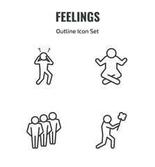 Fototapeta premium feelings outline icon set. thin line shocked human, relaxed human, content human, sorry icons. editable vector