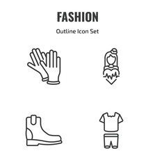 Obraz premium fashion outline icon set. thin line pair of gloves, wellness coach, boot for women, femenine trakcsuit icons. editable vector