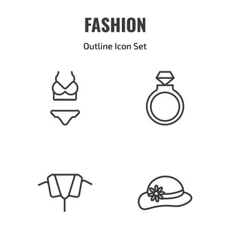 fashion outline icon set. thin line lingerine, fiance, collar, round hat icons. editable vector