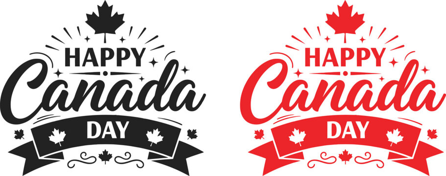 Canada day vector illustration happy canada day typography with maple leaf and ribbon design