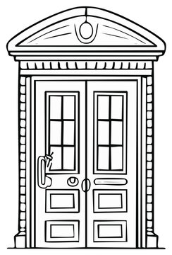 Classic Double Doors with Transom Window and Decorative Pediment in Outline Style
