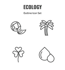 Naklejka premium ecology outline icon set. thin line ecology, coconut tree, shamrock, oil drops icons. editable vector