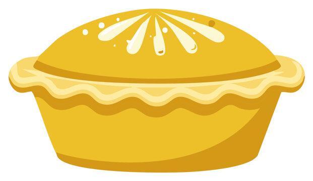 Flat vector illustration of a freshly baked golden dessert pie with decorative top
