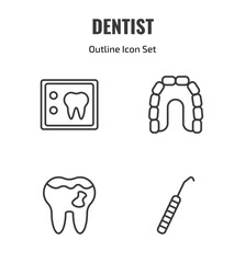 dentist outline icon set. thin line dental x ray, maxilla, cavities, dental probe icons. editable vector © Farahim