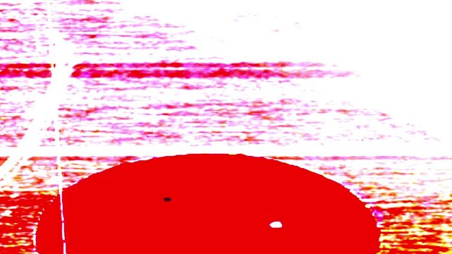Retro glitch effect with a dark circle and red noise. Vintage film transition.