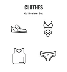 Fototapeta premium clothes outline icon set. thin line shoes, lingerie, sleeveless shirt, panties icons. editable vector