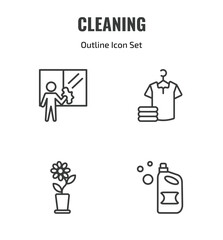 Fototapeta premium cleaning outline icon set. thin line window cleaner, laundry, rose cleanin, icons. editable vector