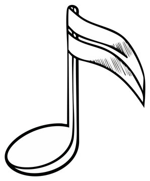 Hand drawn musical note with a simple artistic sketch and clean lines representing melody and sound