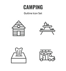 Naklejka premium camping outline icon set. thin line lodge, camp table, tissue, camper icons. editable vector