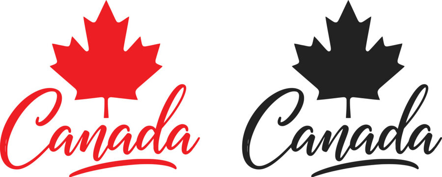 Canada day vector illustrations with maple leaf and text