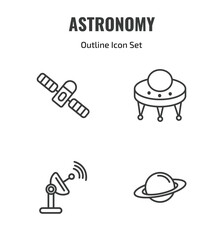 astronomy outline icon set. thin line space module, big ufo, voyager, saturn icons. editable vector © Farahim