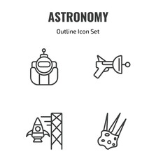 astronomy outline icon set. thin line astronaut ingravity, space gun, spaceport, aerolite icons. editable vector © Farahim