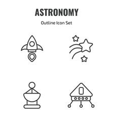 astronomy outline icon set. thin line aerospace, shooting star, radar pointing up, lander icons. editable vector © Farahim