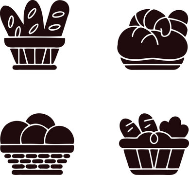 Four different types of bread in baskets icon set for food and bakery concepts  various breads in baskets