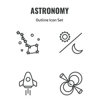 astronomy outline icon set. thin line ursa major, day and night, space rocket, pulsar icons. editable vector