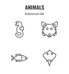Naklejka premium animals outline icon set. thin line seahorse, wolf, piranha, ray icons. editable vector