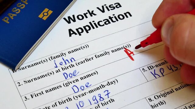 Hand Writing Approved on Work Visa Application Form with Passport