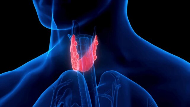 3D Animation of Human Thyroid Gland Anatomy Glowing Red