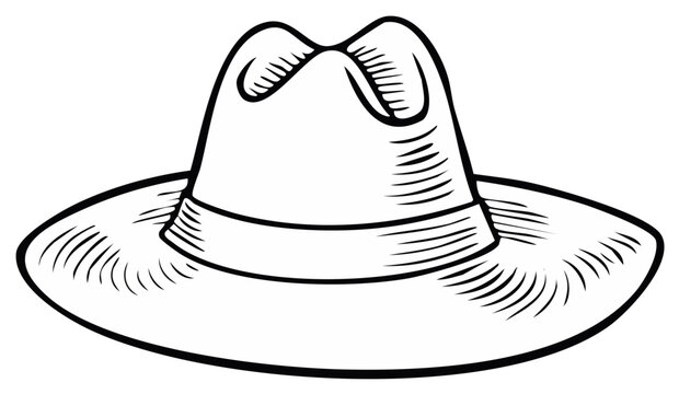Vintage Fedora Hat in a Black and White Hand Drawn Etched Style