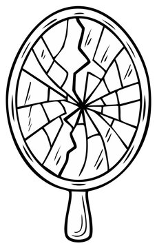 Broken Hand Mirror Illustration with Cracks and Shattered Glass Reflections