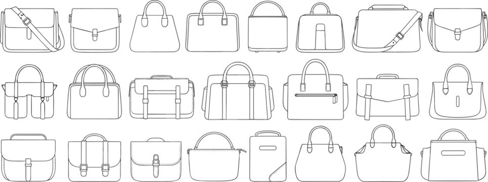 Collection of Handbag and Satchel Line Drawings vector
