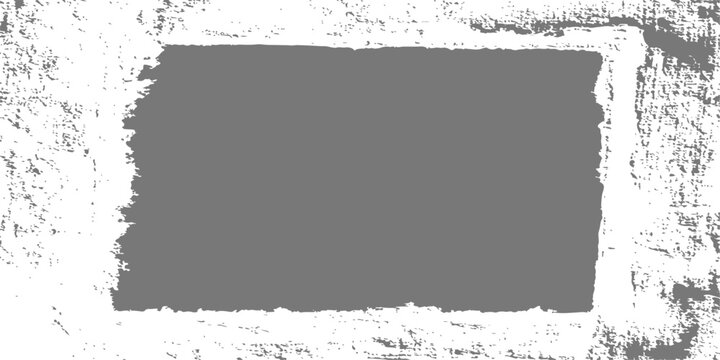 Distressed grunge border texture with heavy ink splatter and weathered rectangular frame on white background overlay
