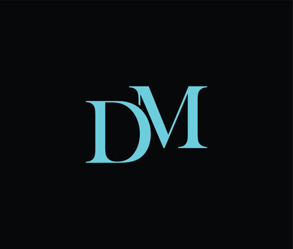 Elegant light blue capital letters DM initial logo mark on a black background