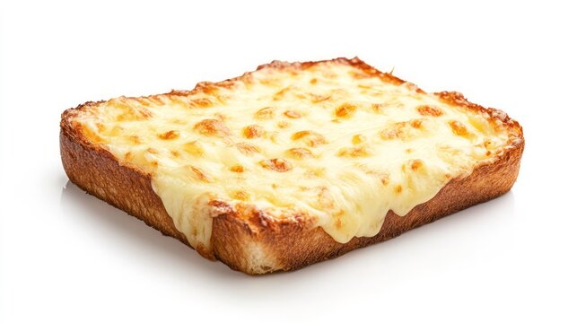 This golden crusted croque monsieur is isolated on a clean white background to emphasize its gooey cheese and golden crust.