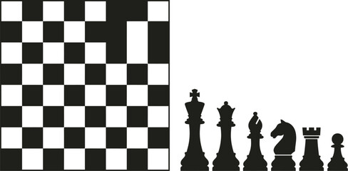 Chessboard and chess pieces silhouette on white background © Noyon