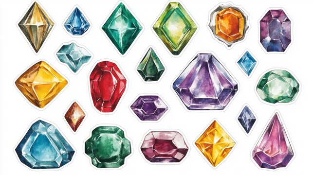 Watercolor Sticker Set of Various Birthstones Including Ruby Emerald