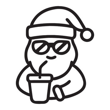 Santa hat character drinking iced coffee