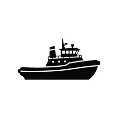 Fototapeta premium A black silhouette of a tugboat on a white background representing maritime power and industrial transport